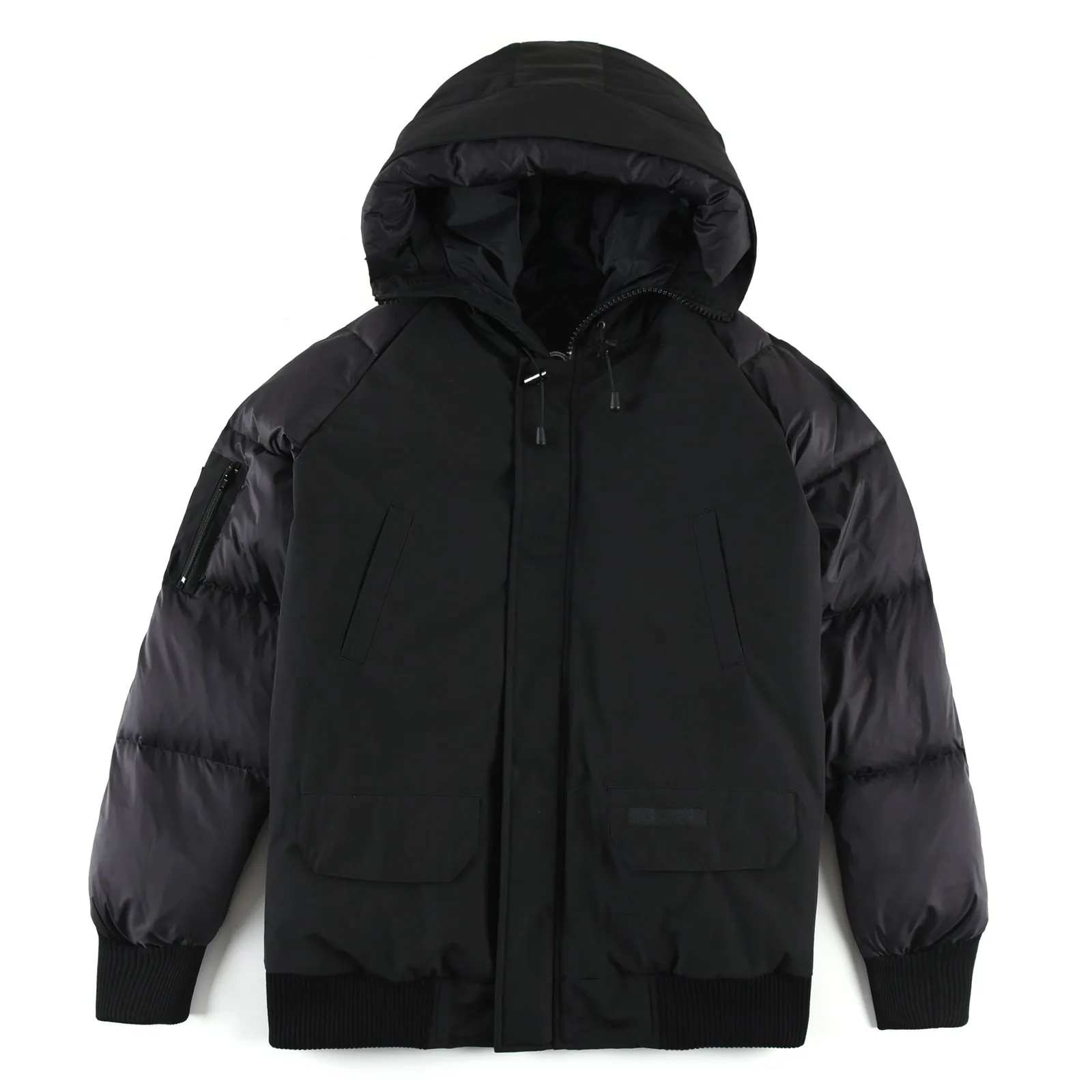P840 🌟New model on sale! Canada Goose Paradigm Collection New Style 01 · Two-way front zipper with placket for extra coverage · Lightweight quilted down sleeves · Woven grab strap at upper back with "Canada Goose" logo patch · Sustainable Arctic Tech® elbow patches for durability · Rib knit hem and cuffs lock in heat · Suede tricot chin guard provides a soft touch Five external pockets: two handwarmer pockets, two lower pockets with flap closure, one utility pocket on the sleeve Three internal pockets: two drop-in pockets, one zippered pocket Internal straps allow the jacket to be worn over the shoulder, hands-free Color: Black White Sizes: XXS XS S M L XL XXL
